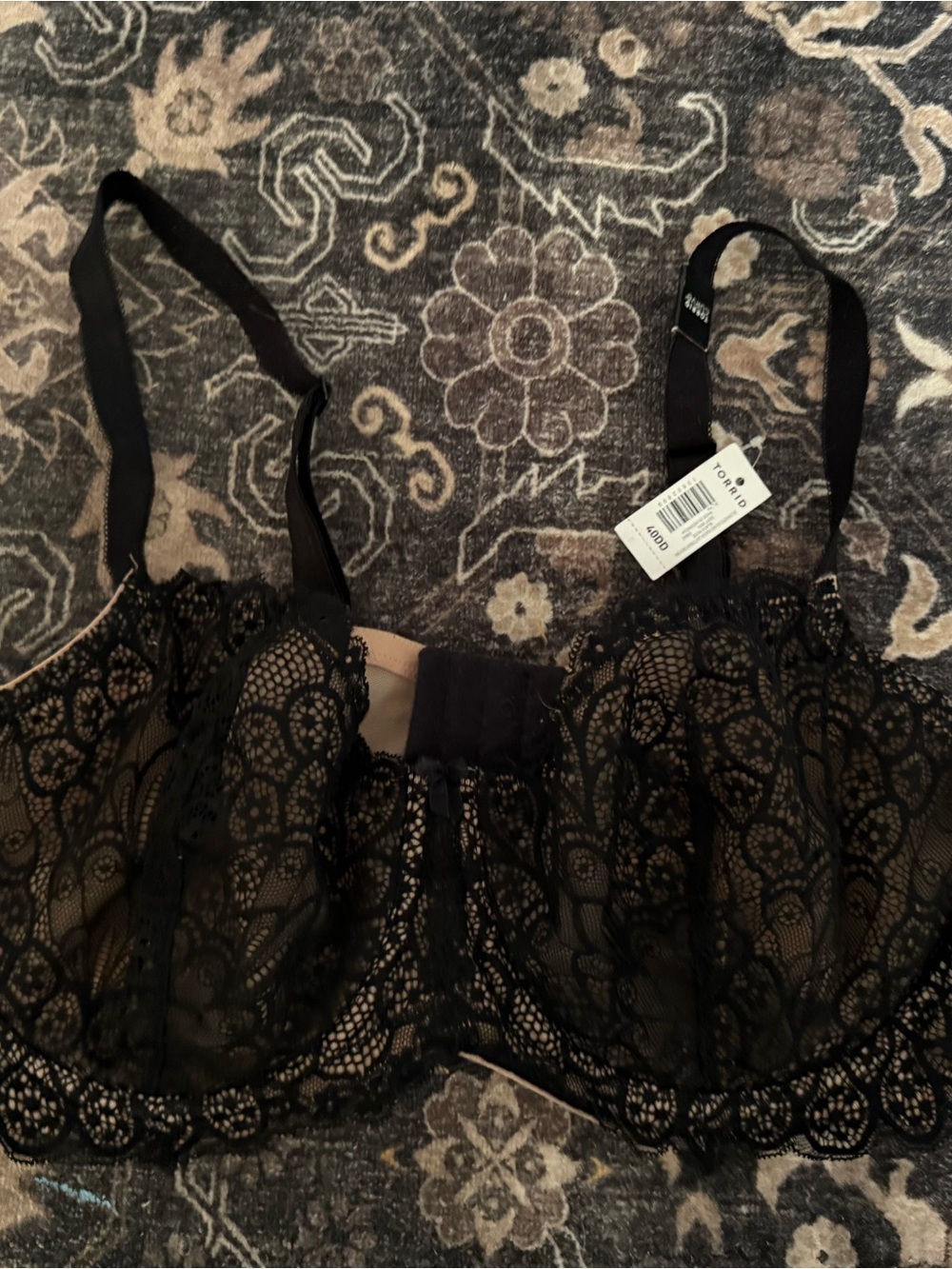 Sheer Black Lace Balconette Bra with Scalloped Trim